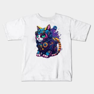 Colorful Robotic Cat Kids T-Shirt